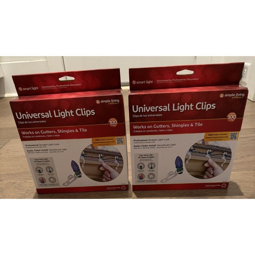 Simple Living Universal Light Clips (Gutters, Shingles & Tile) 100 Clips X 2 NIB